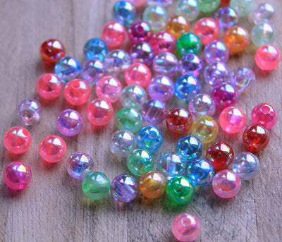 The Bead Store 8mm Round Acrylic Beads Mixed Transparent Rainbow Colours Pack of 25
