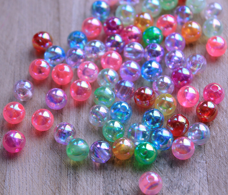 The Bead Store 8mm Round Acrylic Beads Mixed Transparent Rainbow Colours Pack of 25