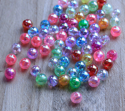 The Bead Store 8mm Round Acrylic Beads Mixed Transparent Rainbow Colours Pack of 25