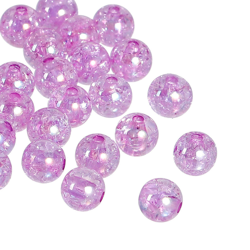 The Bead Store 8mm Round Acrylic Crackle Beads Light Violet Colour