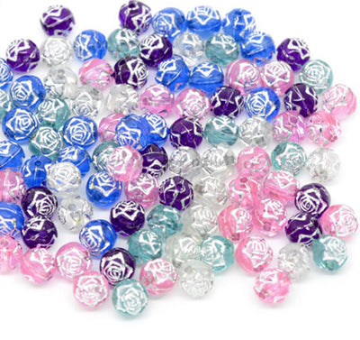 The Bead Store 8mm Round Acrylic Rose Flower Beads Mixed Colours
