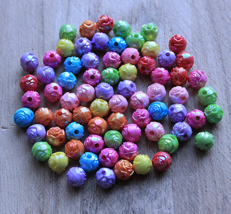 The Bead Store 8mm Round Acrylic Rose Flower Beads ~ Mixed Colours ~ Pack of 20