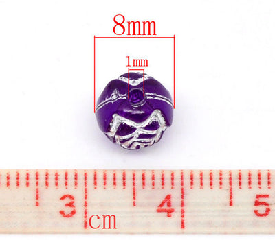 The Bead Store 8mm Round Acrylic Rose Flower Beads ~ Purple and Silver ~ Pack of 20