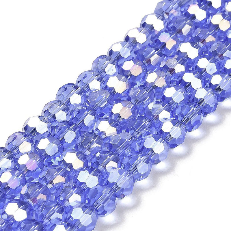 The Bead Store 8mm Round Faceted Crystal Glass Beads Cornflower Blue AB 66 beads