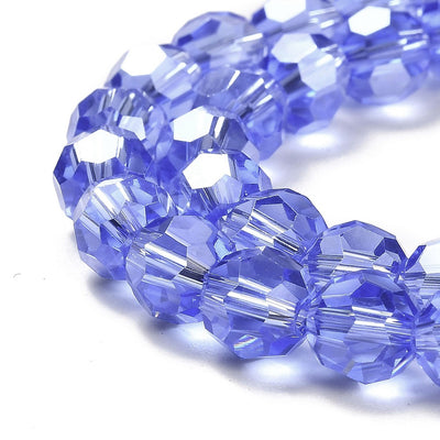 The Bead Store 8mm Round Faceted Crystal Glass Beads Cornflower Blue AB 66 beads