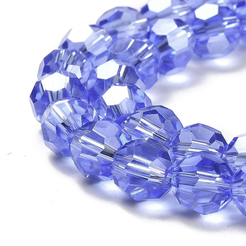 The Bead Store 8mm Round Faceted Crystal Glass Beads Cornflower Blue AB 66 beads