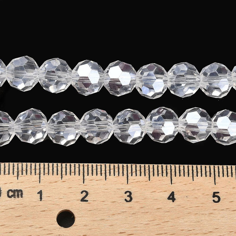 The Bead Store 8mm Round Faceted Crystal Glass Beads Crystal AB 66 beads