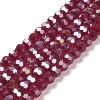 The Bead Store 8mm Round Faceted Crystal Glass Beads Dark Red AB 66 beads