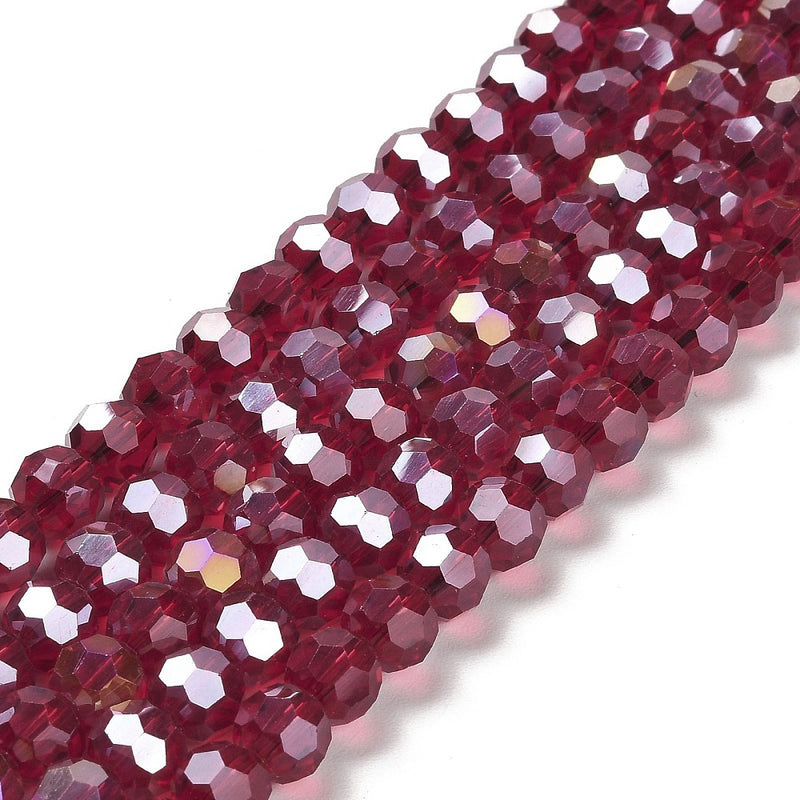 The Bead Store 8mm Round Faceted Crystal Glass Beads Dark Red AB 66 beads