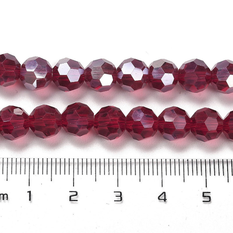 The Bead Store 8mm Round Faceted Crystal Glass Beads Dark Red AB 66 beads