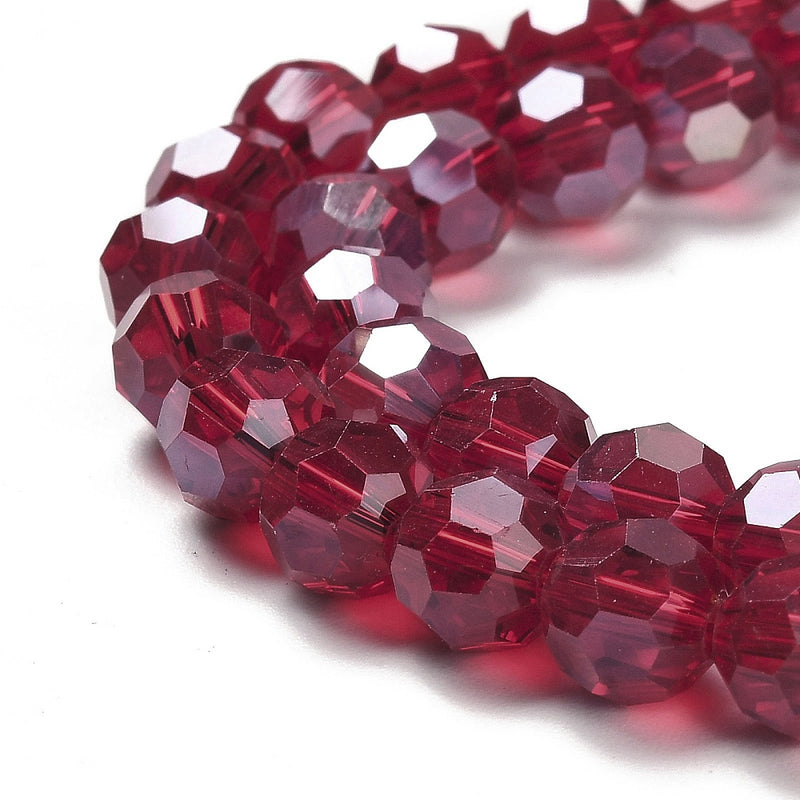 The Bead Store 8mm Round Faceted Crystal Glass Beads Dark Red AB 66 beads