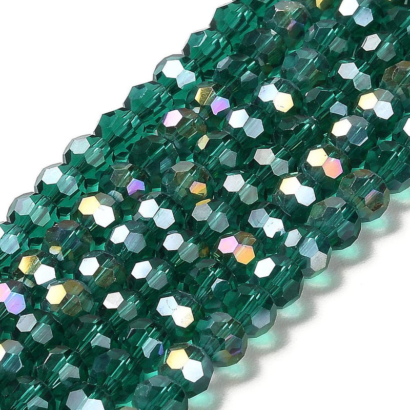 The Bead Store 8mm Round Faceted Crystal Glass Beads Green AB 66 beads