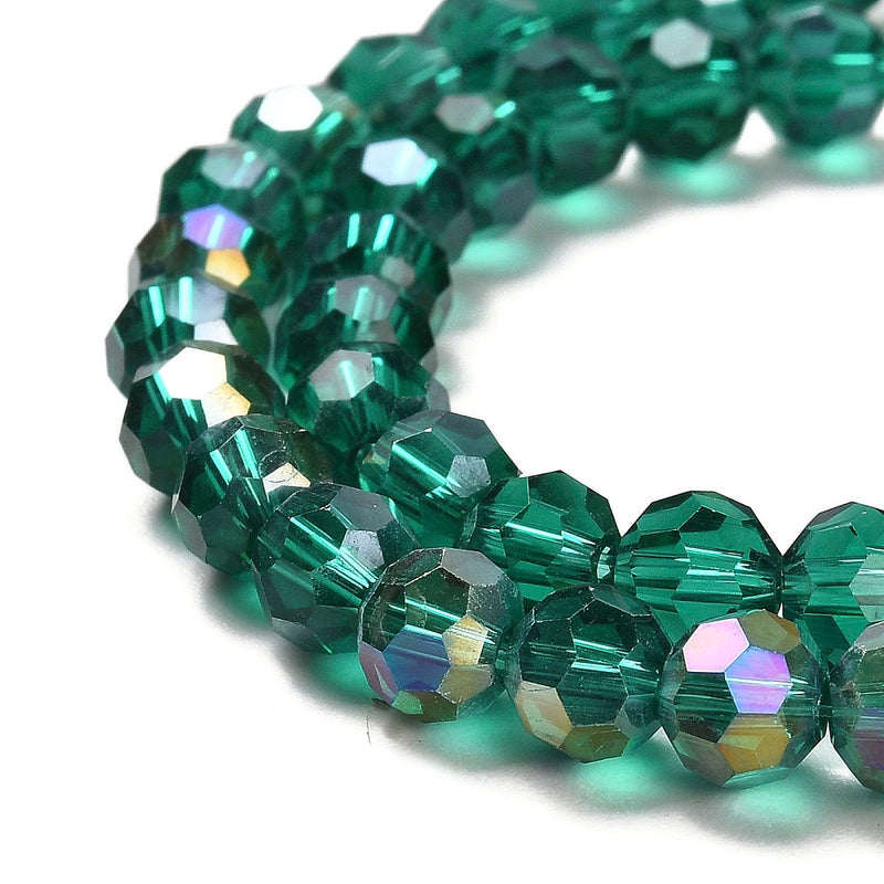 The Bead Store 8mm Round Faceted Crystal Glass Beads Green AB 66 beads
