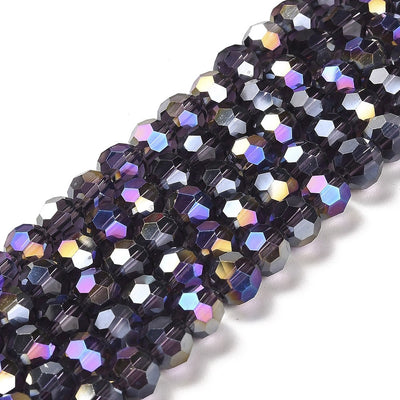 The Bead Store 8mm Round Faceted Crystal Glass Beads Indigo AB 66 beads
