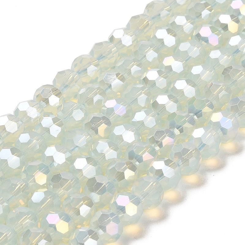 The Bead Store 8mm Round Faceted Crystal Glass Beads Opalite AB 66 beads