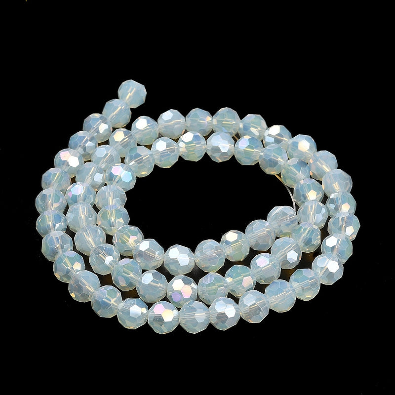 The Bead Store 8mm Round Faceted Crystal Glass Beads Opalite AB 66 beads