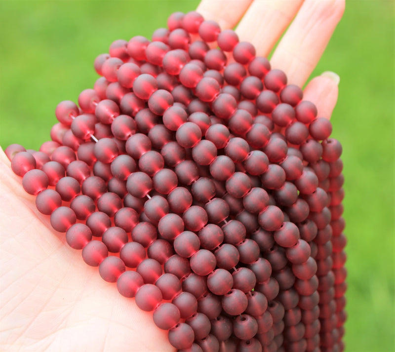 The Bead Store 8mm Round Frosted Glass Beads Dark Red approx. 99 beads