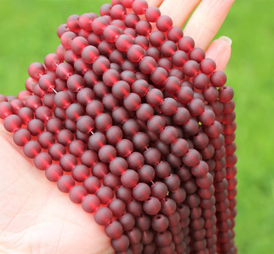 The Bead Store 8mm Round Frosted Glass Beads Dark Red approx. 99 beads