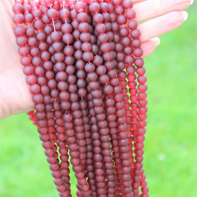 The Bead Store 8mm Round Frosted Glass Beads Dark Red approx. 99 beads