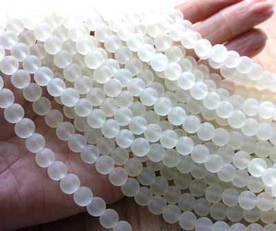The Bead Store  8mm Round Frosted Glass Beads Light Champagne 99 beads