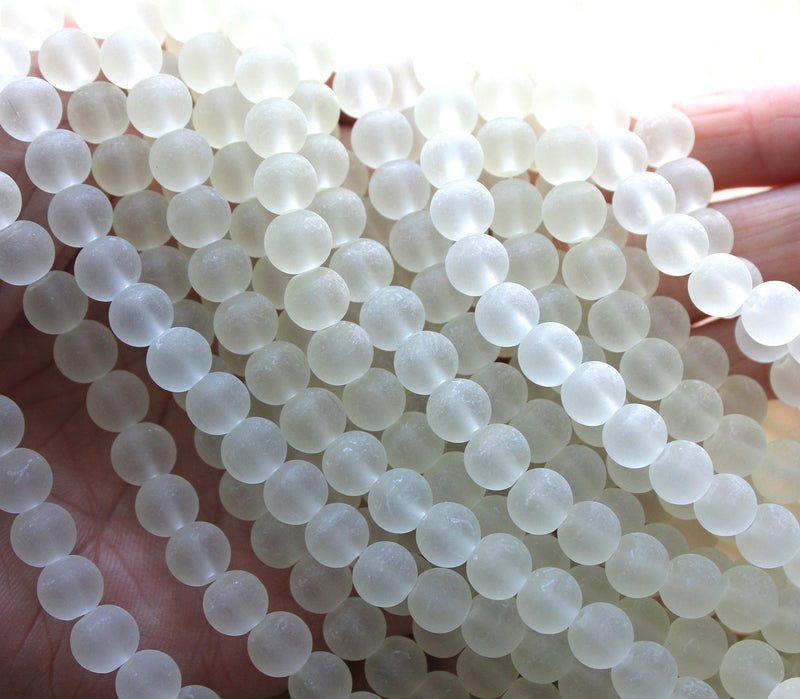 The Bead Store  8mm Round Frosted Glass Beads Light Champagne 99 beads
