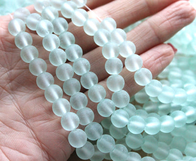 The Bead Store  8mm Round Frosted Glass Beads Pale Green 99 beads