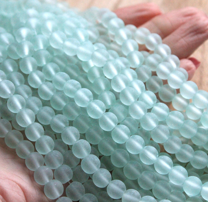 The Bead Store  8mm Round Frosted Glass Beads Pale Green 99 beads