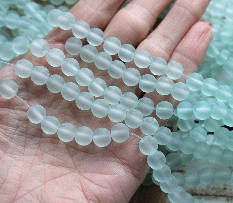 The Bead Store  8mm Round Frosted Glass Beads Pale Green 99 beads