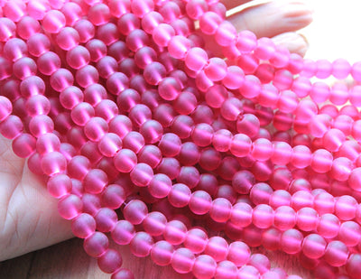 The Bead Store  8mm Round Frosted Glass Beads Raspberry 99 beads