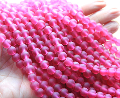 The Bead Store  8mm Round Frosted Glass Beads Raspberry 99 beads