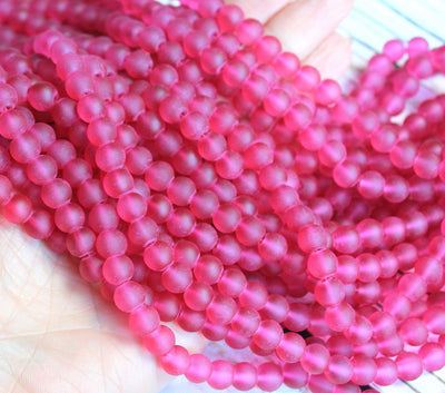 The Bead Store  8mm Round Frosted Glass Beads Raspberry 99 beads
