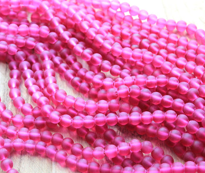 The Bead Store  8mm Round Frosted Glass Beads Raspberry 99 beads