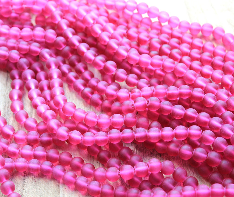 The Bead Store  8mm Round Frosted Glass Beads Raspberry 99 beads