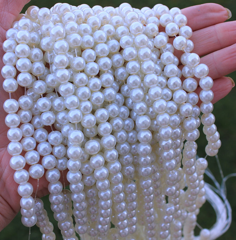 The Bead Store 8mm Round Glass Pearls ~ Creamy White ~ Approx. 100 beads