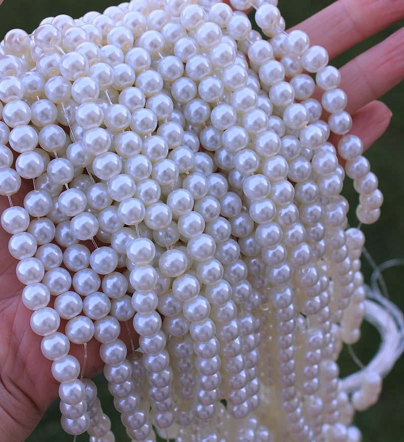 The Bead Store 8mm Round Glass Pearls ~ Creamy White ~ Approx. 100 beads