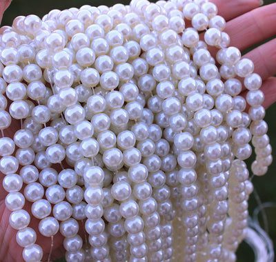 The Bead Store 8mm Round Glass Pearls ~ Creamy White ~ Approx. 100 beads