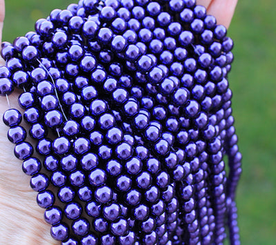 The Bead Store 8mm Round Glass Pearls ~ Dark Purple ~ Approx. 100 beads