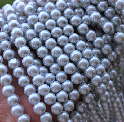 The Bead Store 8mm Round Glass Pearls ~ Light Silver ~ Approx. 100 beads