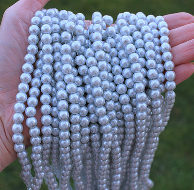 The Bead Store 8mm Round Glass Pearls ~ Light Silver ~ Approx. 100 beads
