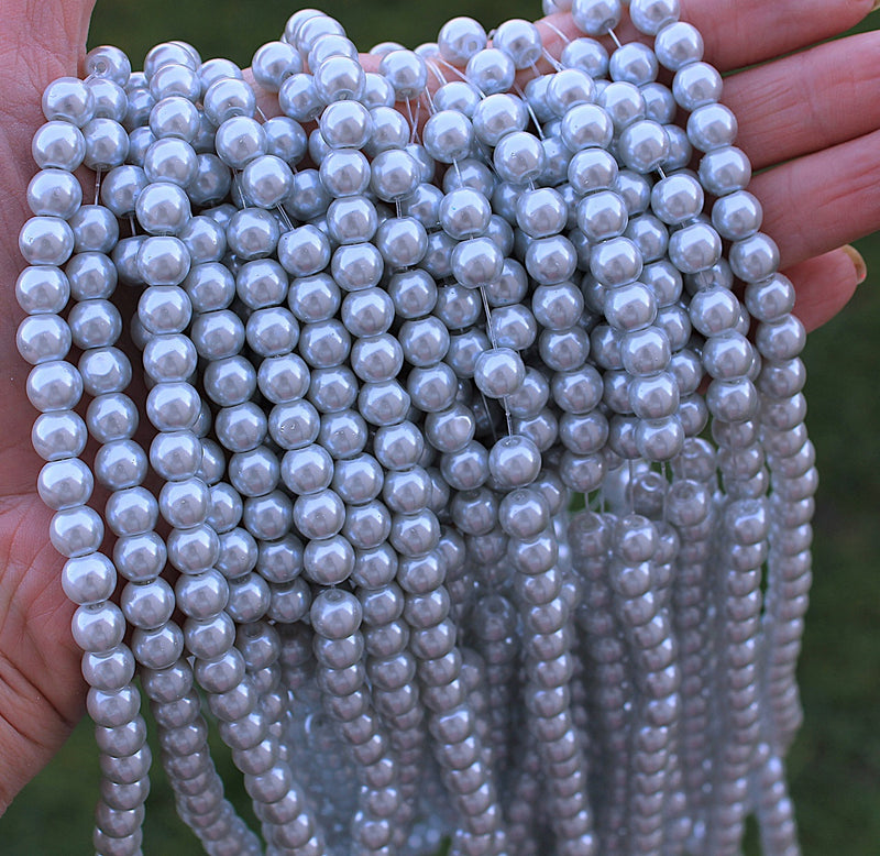 The Bead Store 8mm Round Glass Pearls ~ Light Silver ~ Approx. 100 beads