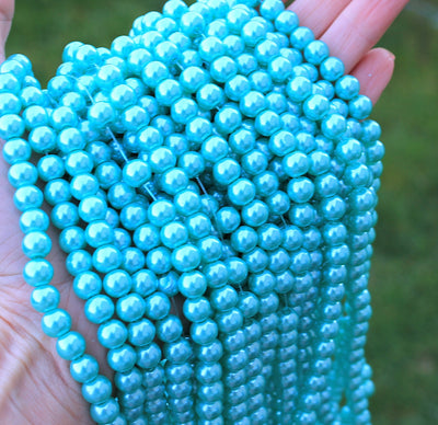 The Bead Store 8mm Round Glass Pearls ~ Turquoise ~ Approx. 100 beads