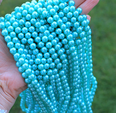 The Bead Store 8mm Round Glass Pearls ~ Turquoise ~ Approx. 100 beads