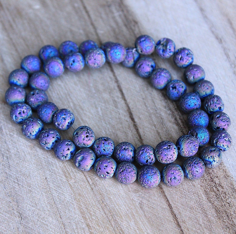 The Bead Store 8mm Round Natural Lava Beads Multicolour Plated 48 beads / string 