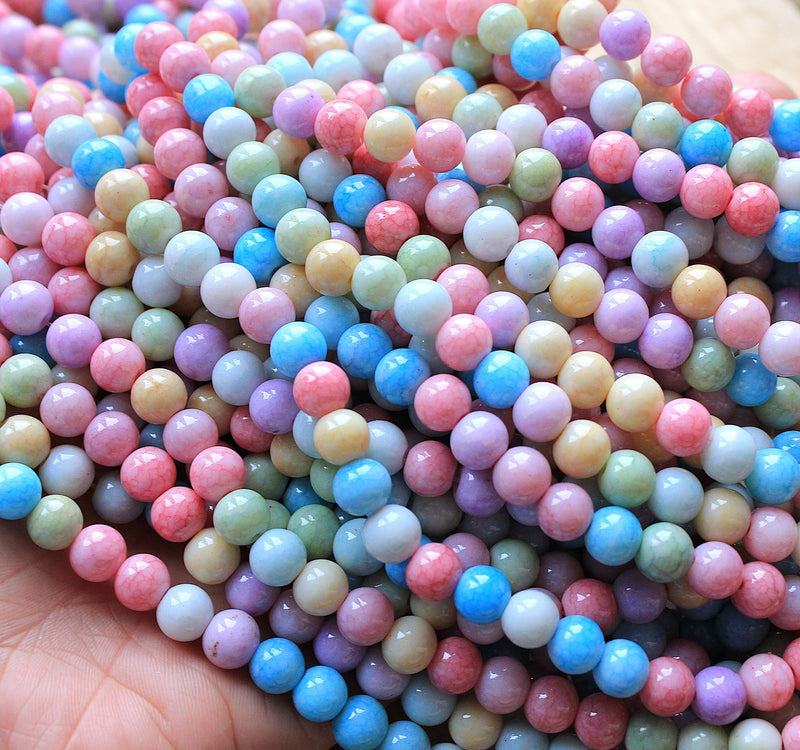 The Bead Store 8mm Round Spray Painted Crackle Pattern Glass Beads multicolour 