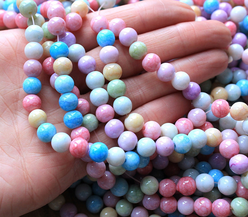 The Bead Store 8mm Round Spray Painted Crackle Pattern Glass Beads multicolour 
