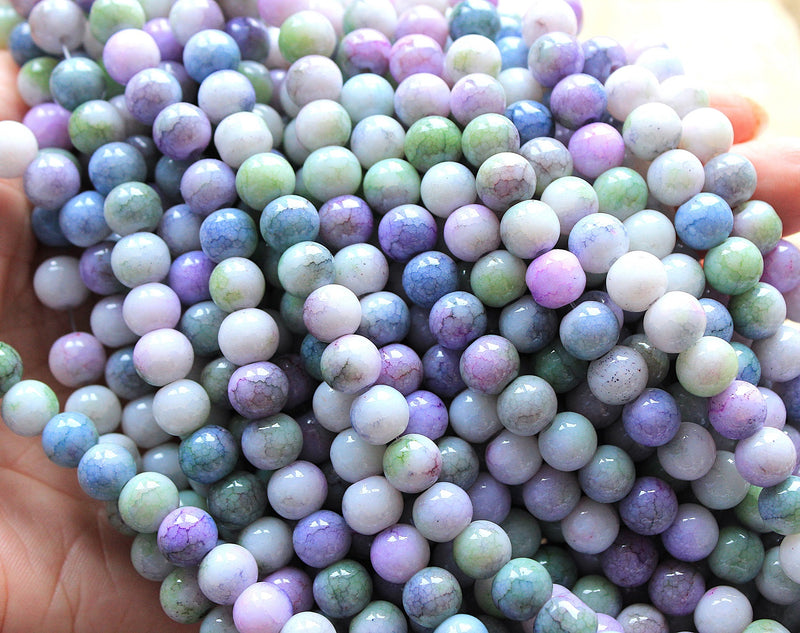 The Bead Store 8mm Round Spray Painted Crackle Pattern Glass Beads multicolour Purple