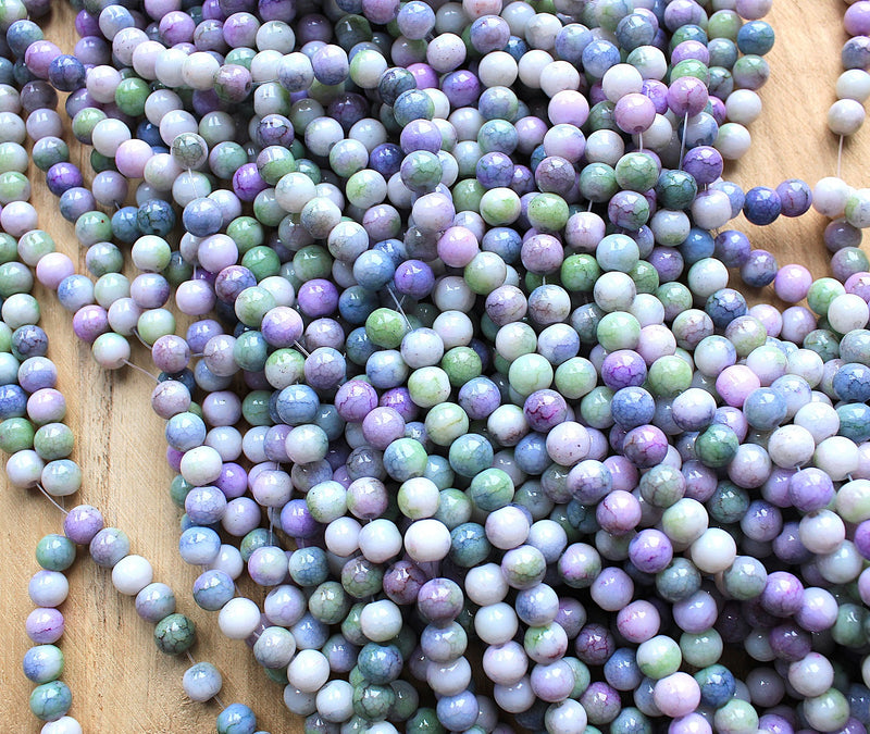 The Bead Store 8mm Round Spray Painted Crackle Pattern Glass Beads multicolour Purple