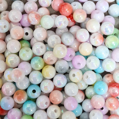 The Bead Store 8mm Round Two-Tone Acrylic Beads Lustred Mixed Colours Pack of 60