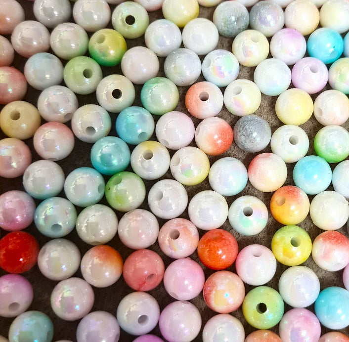 The Bead Store 8mm Round Two-Tone Acrylic Beads Lustred Mixed Colours Pack of 60
