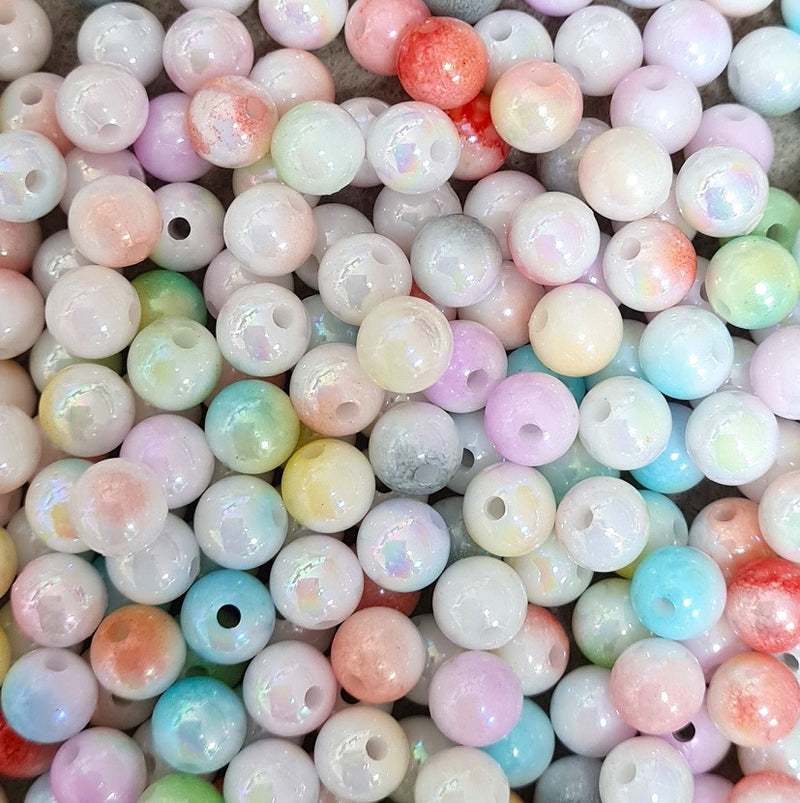 The Bead Store 8mm Round Two-Tone Acrylic Beads Lustred Mixed Colours Pack of 60